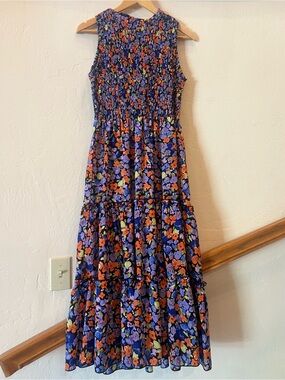 Floral Maxi Dress in Black with Orange, Blue, & Purple Blooms